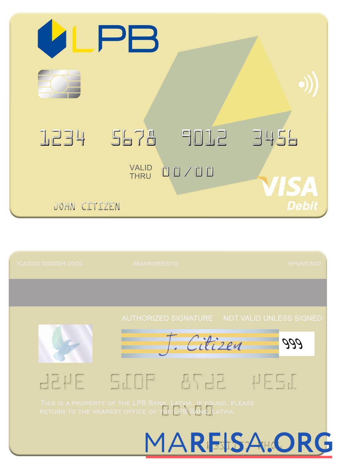 Blank Latvia LPB Bank visa debit card download for verification